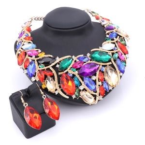 PEACOCK CRYSTAL BRIDAL STATEMENT NECKLACE SET